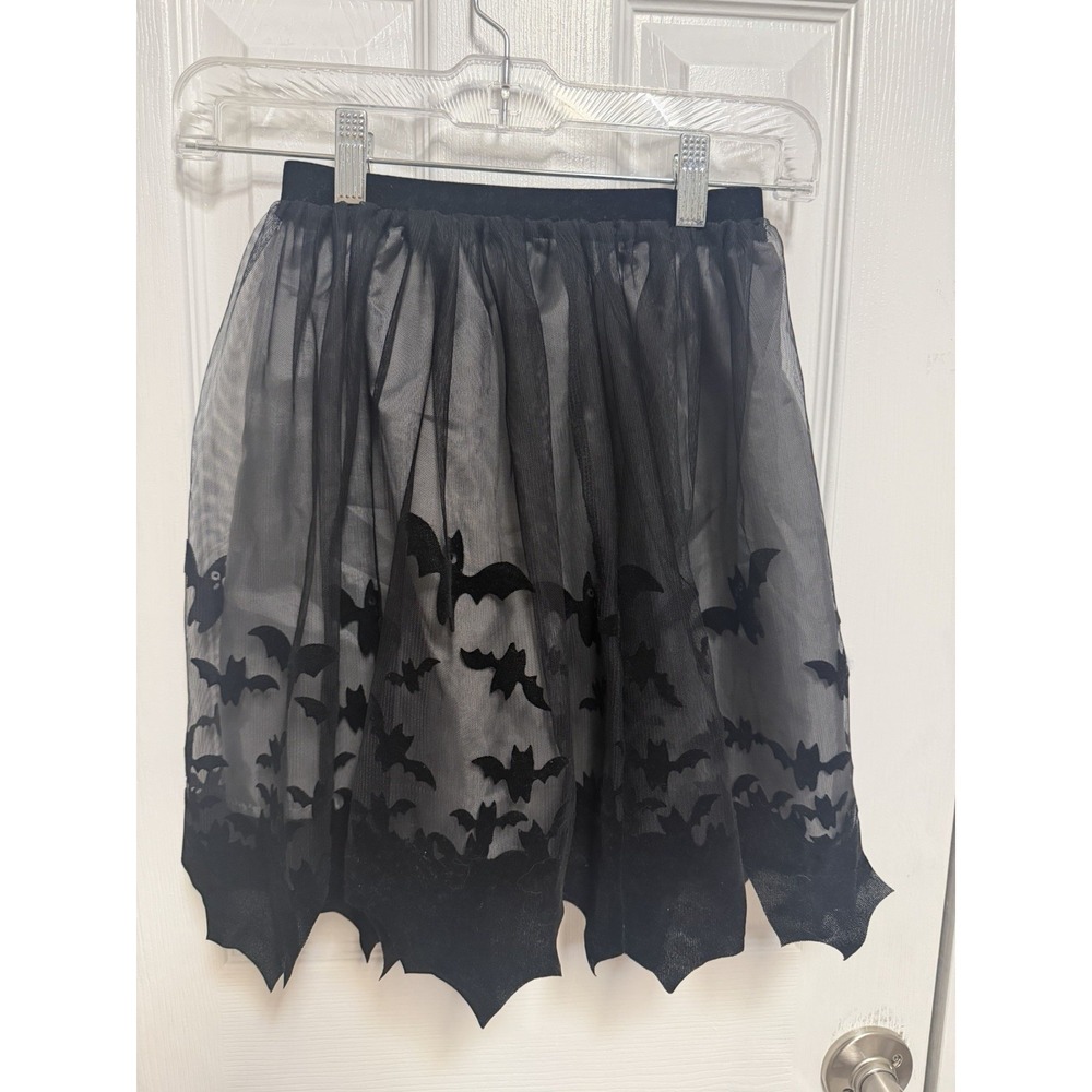 H&M Girls 8-10 Halloween Bat Tulle Tutu Skirt Black Flocked Costume Goth Party